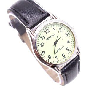 Vintage Milona Watch Mens Silver Tone Stainless Steel Beige Dial Big Numbers